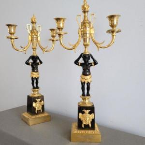Pair Of Candelabra For Young African Women, Empire Period.