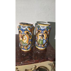 Pair Of Albarelli In Venetian Majolica