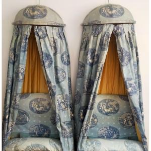 Pair Of Toile De Jouy Bed Canopies