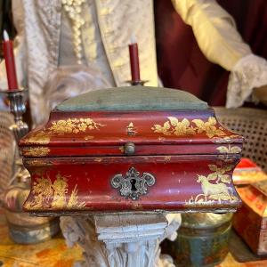 Pin Box, Lacquered Red Varnish, 18th Century