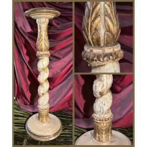 17th Century Light Holder Torso Column, Polychrome Decorated. Stable Harness.