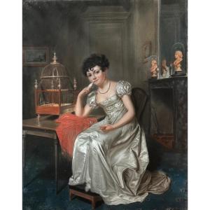 18th Century Pastel, Lady Of The Directory, In 1797 In Her Living Room, 18th Century.