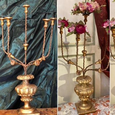 Pair Of 18th Century Fire Pots, “floral” Candle Holders.