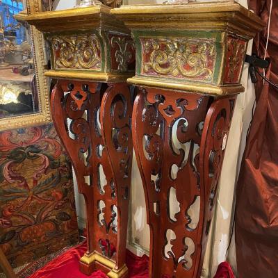 High Pair Of 18th Century Polychrome Console, Regency.