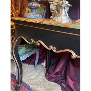Eighteenth Console Table, Black Lacquered, With Gilding