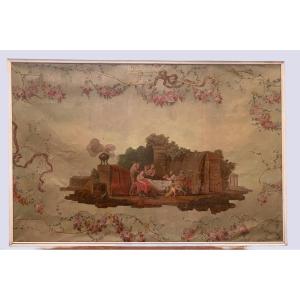 Painting On Canvas Decorated With A Scene In The Antique Decorative Panel XIX Century