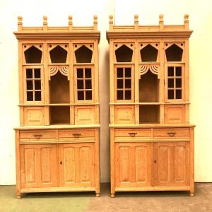 Pair Of Showcase Furniture In Solid Fir. XX Century.