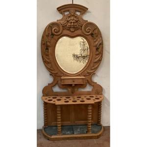 Coat Rack And Umbrella In Carved Oak XX Century