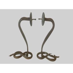 Pair Of Bronze Sconces Decorated With A Serpent XX Century