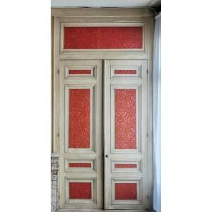 Closet Facade With Double Molded Doors In Patinated Wood XX Century