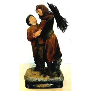 Group In Polychrome Terracotta Signed By The Artist XX Century