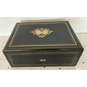 Napoleon III Jewelry Box In Blackened Wood Brass Marquetry XIX Century