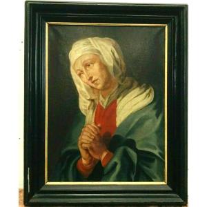 Oil On Canvas Young Woman In Prayer Table Portrait XIX Century