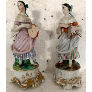 Pair Of Polychrome Porcelain Tulip Trees XX Century