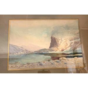 Framed Gouache "mountain Landscape" XX Century