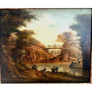 Oil On Oak Panel Animated Landscape XIX Century