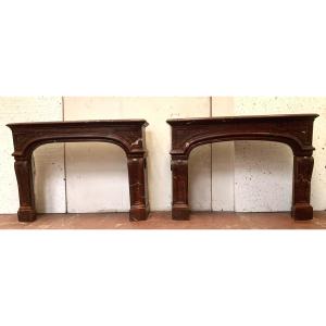 Pair Of Louis XIV Style Fireplaces In Griotte Red Marble. XIX Century .