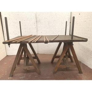 Table de drapier sur tréteaux rustique XX siècle