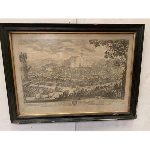 Black And White Engraving Of The Surroundings Of A XIX Century City