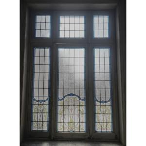 Transom Window In Art Deco Stained Glass Circa 1900 XX Century