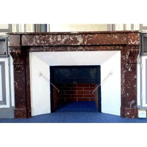 Louis Philippe Style Fireplace In Speckled Red Marble 20th Century