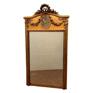 Louis XVI Style Mirror In Wood And Golden Stucco 20th Century