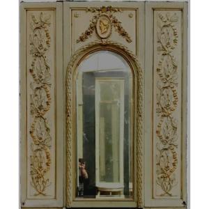 Fireplace Mirror In Wood And Stucco Patinated And Gilded 19th Century