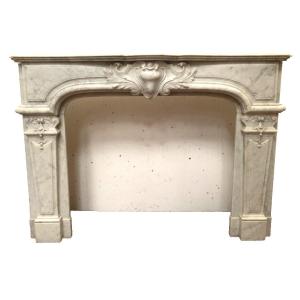Regency Style Fireplace In White Carrara Marble Italy 19th Century