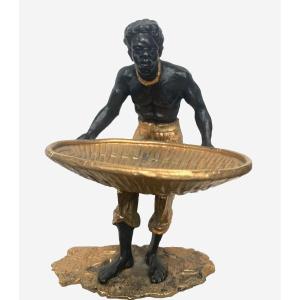 "the Man With The Woven Basket" Bronze Group With Double Patina 20th Century