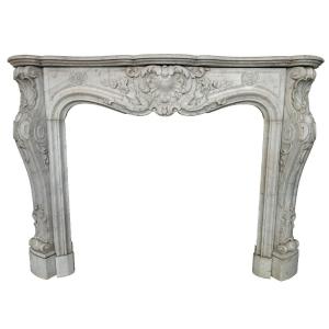 Louis XV Style Fireplace In White Carrara Marble 19th Century