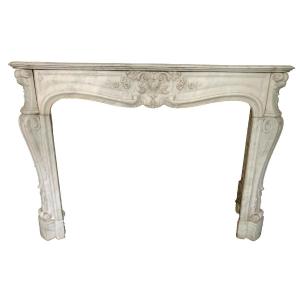 Louis XV Style Fireplace In White Carrara Marble 19th Century