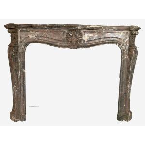 Louis XV Style Fireplace In Red Breche Marble 19th Century
