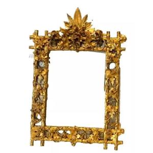 Louis XVI Style Mirror In Carved Wood And Gilded With Gold Leaf, 19th Century