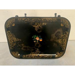 Large Napoleon III Tray In Painted Tole XIX Century