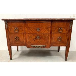 Louis XVI Chest Of Drawers In Veneer Marquetry 20th Century