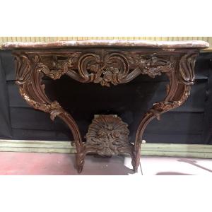 Louis XV Console In Carved And Patinated Wood, 18th Century