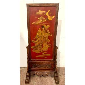 Double-sided Wooden Screen And Painted Panel 20th Century
