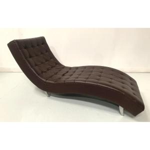 20th Century Black Leather Checkerboard Relaxation Bench