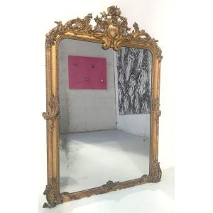 Louis XV Style Mirror In Wood And Gilded Stucco, 19th Century