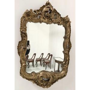 Louis XV Mirror In Gilded Carved Wood, Late 18th Century