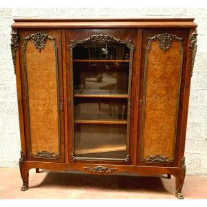 Louis XV Style Bookcase In Mahogany And Burr Walnut, 20th Century