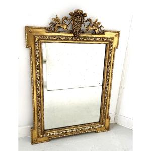 Louis XVI Style Mirror In Wood And Gilded Stucco, 19th Century