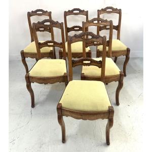 Set Of Six Louis Philippe Style Chairs In Cherry Wood, 19th Century