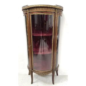 Napoleon III Style Curved Display Case In Mahogany And Veneer, 20th Century
