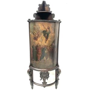 Half-moon Corner Cabinet Decorated With A Biblical Scene, 19th Century