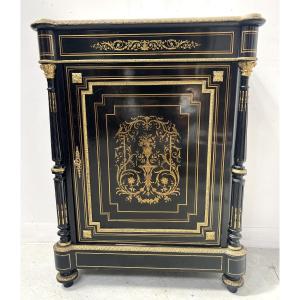Napoleon III Furniture With A Black Wooden Door And 19th Century Brass Marquetry