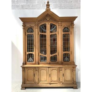 Two-part Art Deco Style Bookcase In Solid Oak, 20th Century