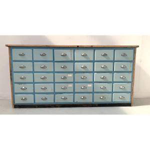 30-drawer Storage Unit In Patinated Fir, 20th Century