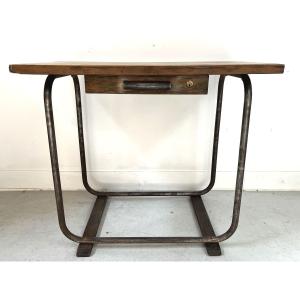 Designer Desk In Tube And Wooden Top, 20th Century