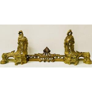 Louis XV Style Chiseled Bronze Firedog, 20th Century